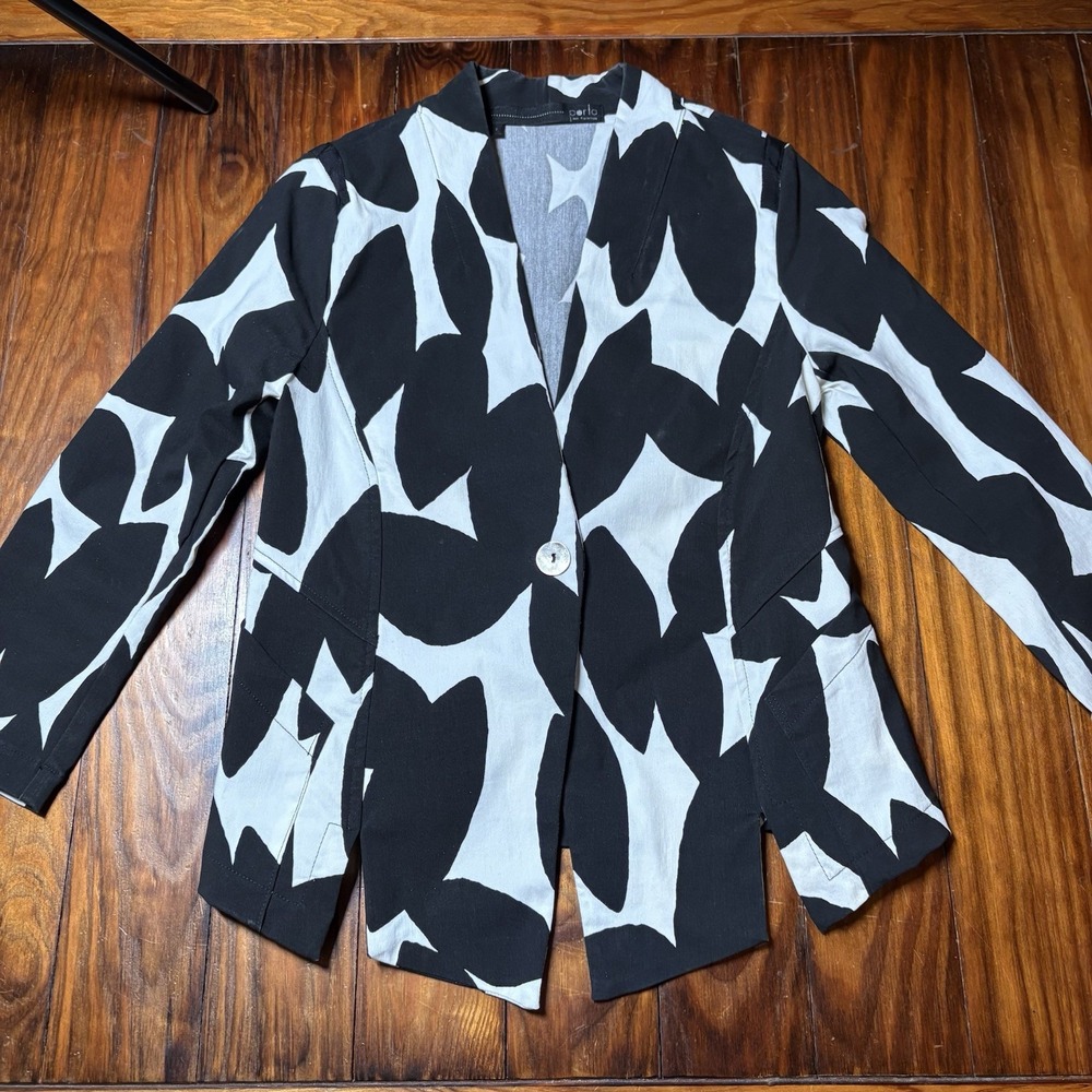 Porto San Francisco Black White Contrast Leaf Blazer Jacket Sz 1 / S A1090